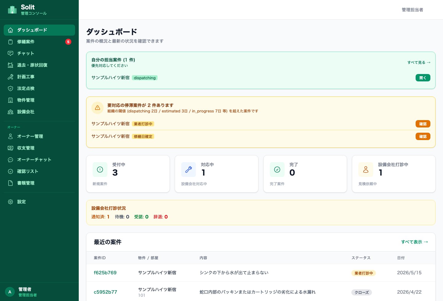 管理コンソールの実画面